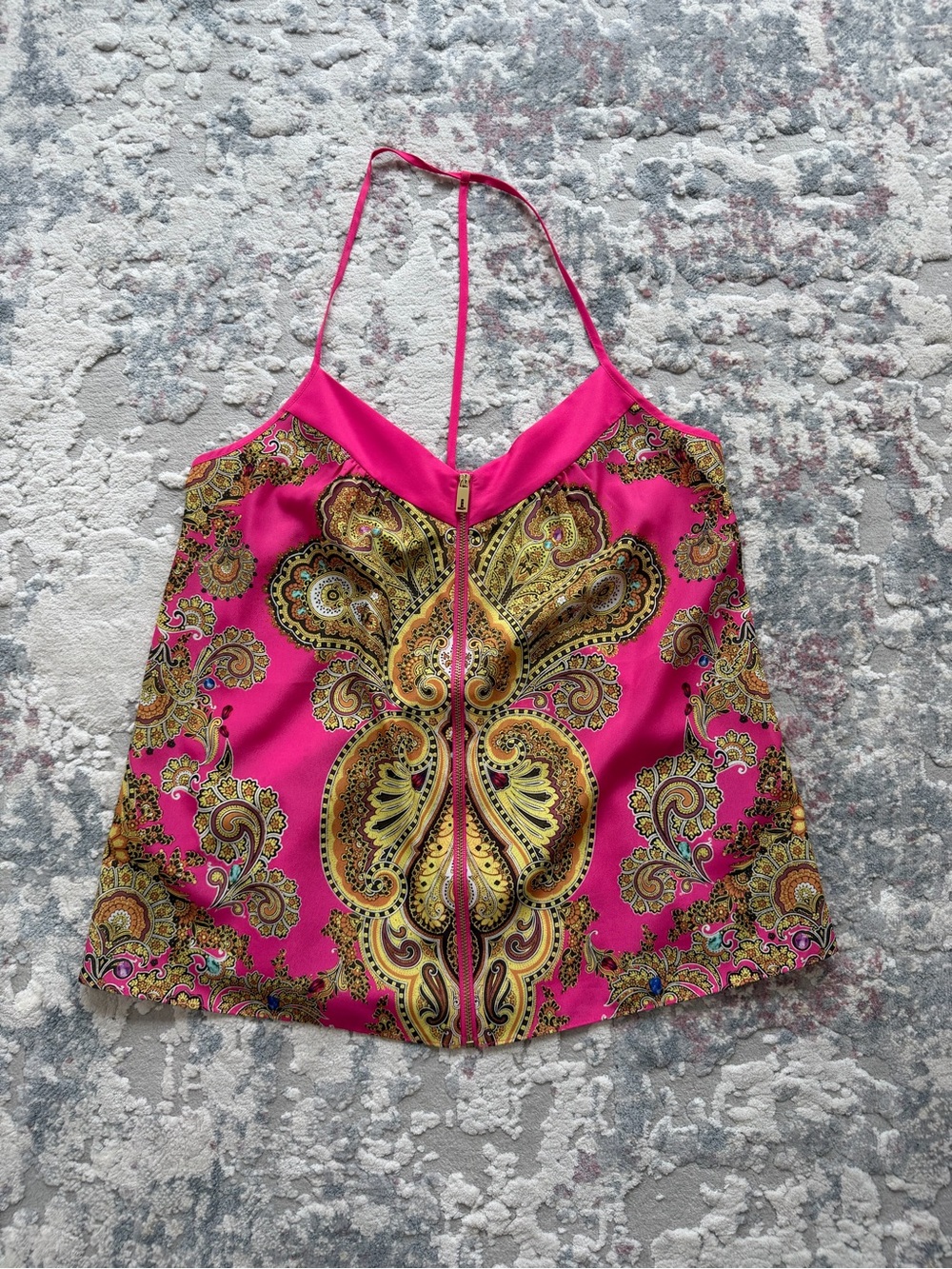 Ted Baker London Hot Pink Paisley Halter Camisole with Gold Accents